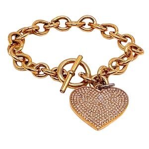 MICHAEL KORS Gold Tone Heart Charm Chain Bracelet 7”